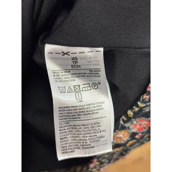 Old Navy XS Floral Print Black Multicolor Smocked Waist Mid-Length Dress With Li - Picture 4 of 7